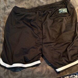 Men's Black Athletic Shorts with White Hem and Elastic Waist